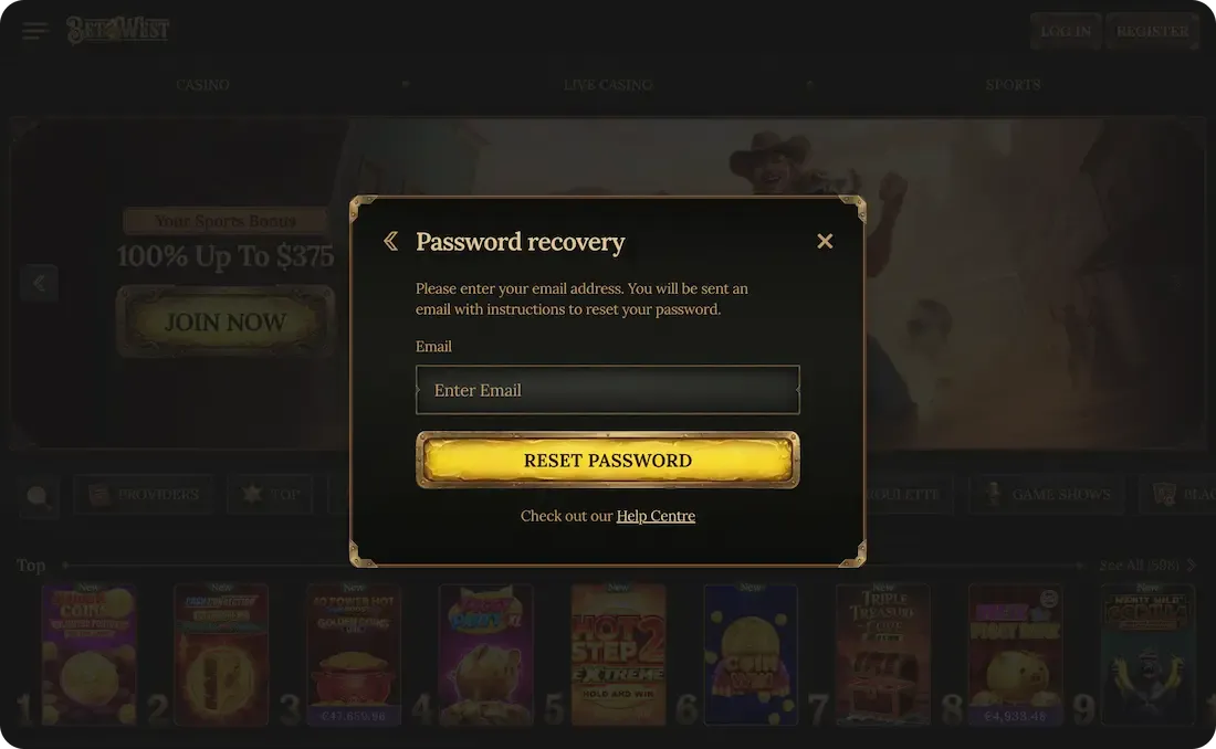 betwest casino forget password