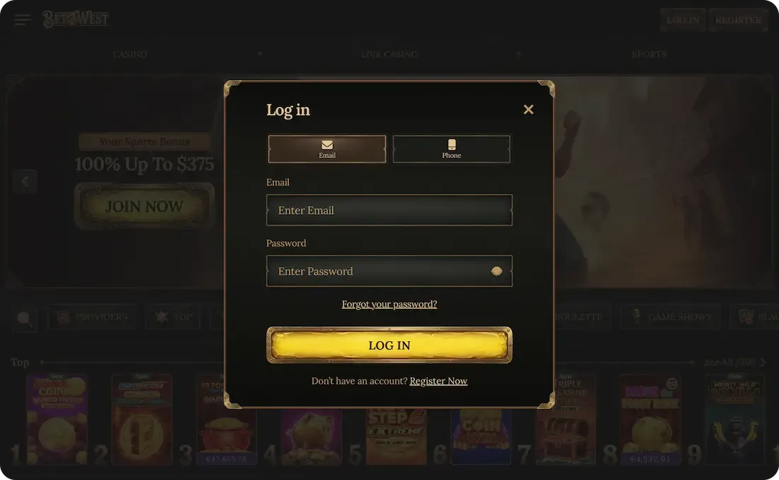 betwest casino login email