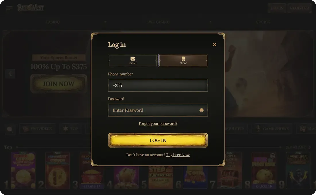 betwest casino login phone