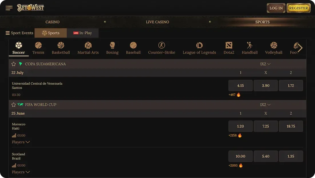 betwest casino sport